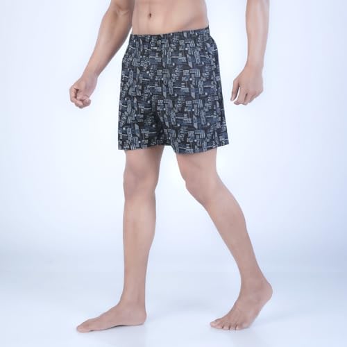 Rupa Colors PLAYSURE Collection Satin Boxers for Men, Abstract Printed, 100% Super Combed Cotton, Zip-Free, Ultrasoft Black