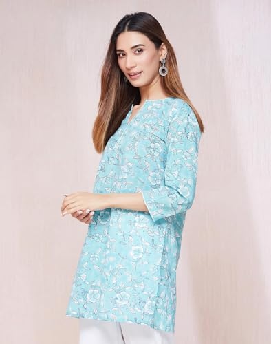Fabindia WomenS Cotton Printed Slim Kurta (1037270Aqua_Aqua