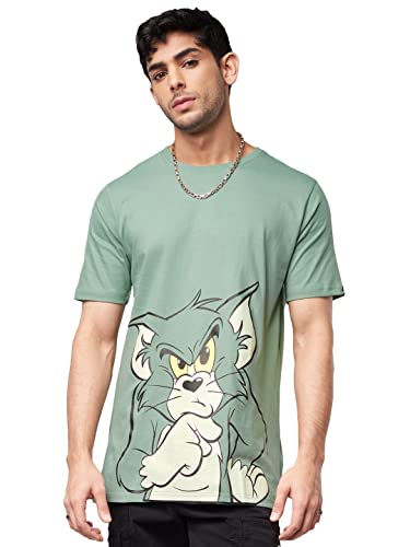 The Souled Store Men Official Tom And Jerry: Thinking Tom Green Cotton T-Shirts