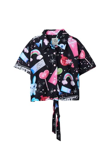 The Souled Store Official Powerpuff Girls : Sugar Collared Neck Cotton Crop Tops for Young Girls Black
