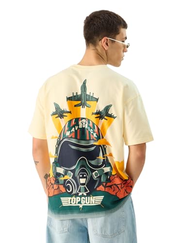 The Souled Store Official Top Gun: Jets Off White Graphic Printed Cotton Oversized T-Shirts For Men And Boys - Fly High With Sty
