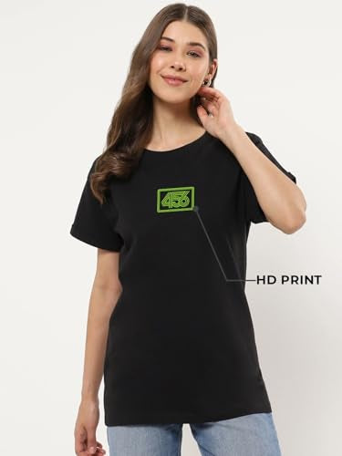 Bewakoof Official Squid Game Merchandise Womens Graphic Print Boyfriend Fit Half Sleeve Round Neck Cotton T-Shirt_683829_Black_