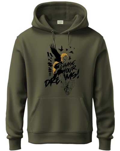 ADRO Mens Cotton Blend Neck Hooded Sweatshirt (H24-DREAM-OL_Olive