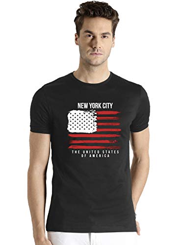 ADRO Mens USA American Flag Printed Cotton T-Shirts (RNR-M-NWW-BL_Black_XL)