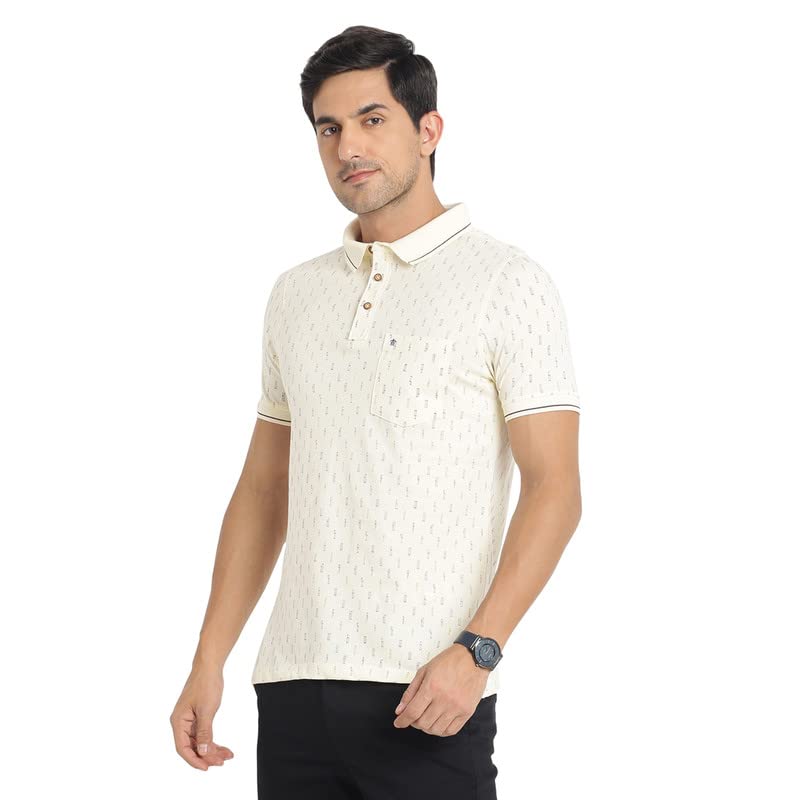 Turtle Men Cotton Cream Printed Polo Neck T-Shirts