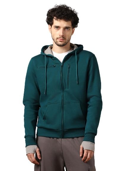 Nobero Unisex-Adult Fleece Neck Hooded Regular Fit Sweatshirt (1M-Twzp-R0002_Verdigris Blue