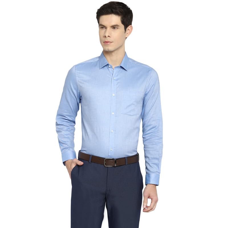 Turtle Men Cotton Solid Slim Fit Formal Shirts Blue