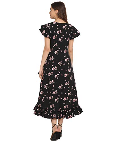 OOMPH! Womens Western & Fusion wear Wrap Midi Dresses for Women, Black - md158