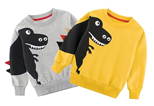Kyda Kids 100% Cotton Boys Sweatshirt Combo | Round Neck Printed Full Sleeve Sweat Shirts For Boys | Multicolor (Pack Of 2)(Dino