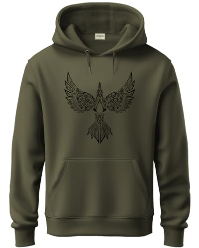 ADRO Mens Cotton Neck Hooded Sweatshirt (H24-BIRD-OL-2XL_Olive)