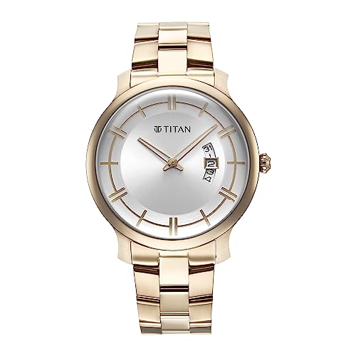 Titan Classic Distincta Quartz Analog With Date Silver Dial Rose Gold Stainless Steel Strap Watch For Men - Nt90170Wm01