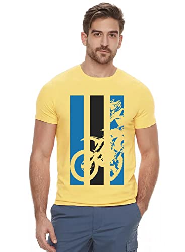 ADRO Mens Bike Rider Printed Cotton T-Shirt (RN22-2-BIK-LY_Light Yellow_XL)