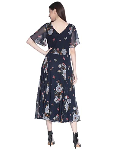 Rare London Women Synthetic A-Line Knee-Long Dress (Ep3153-L_Blue_L)