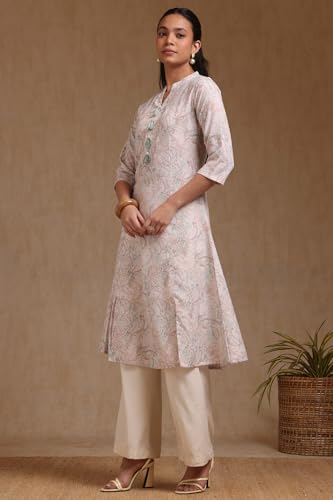 Soch WomenS Linen Floral Regular Kurta (Cws5Ku61234_Beige