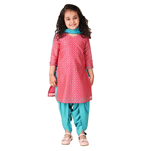 Fabindia GirlS Cotton Silk Printed Regular Kurta Set (1028677Pink_Pink