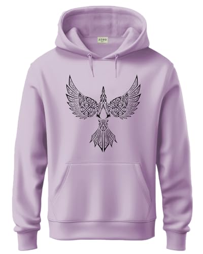 ADRO Mens Cotton Neck Hooded Sweatshirt (H24-BIRD-PU-XL_Lavender)