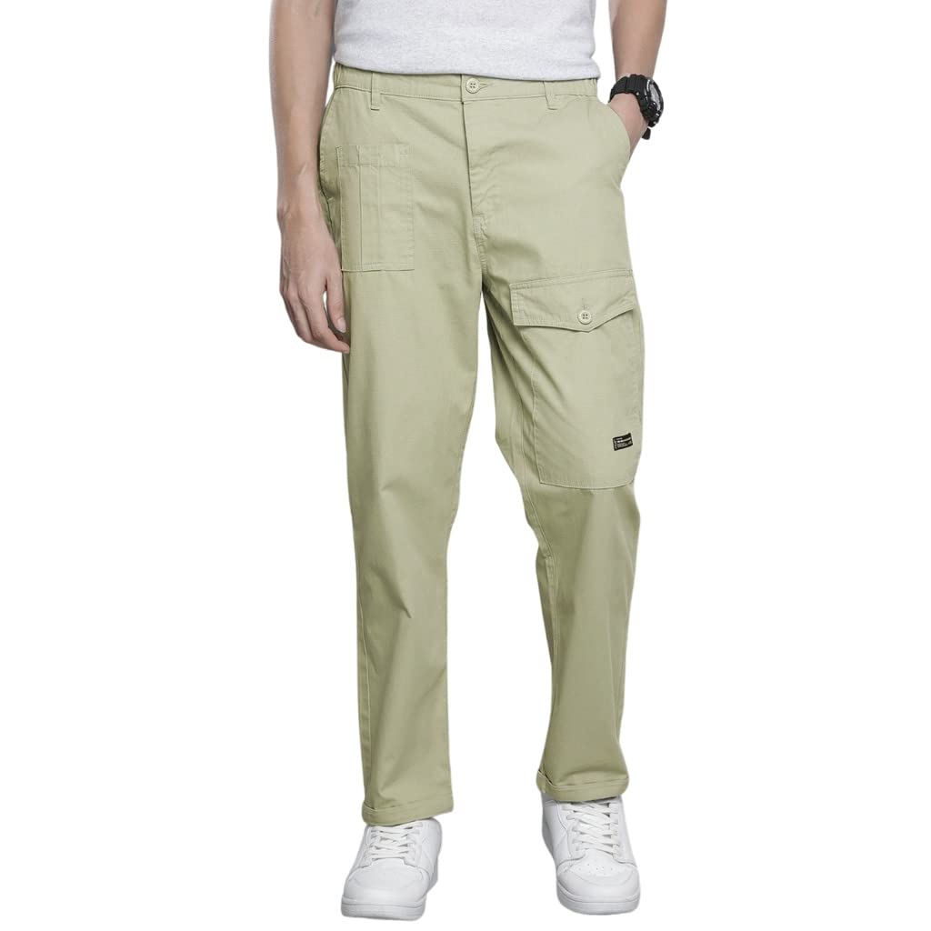 The Indian Garage Co Men Relaxed Fit Solid Mid-Rise Trousers Pista