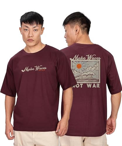 KYDA Mens Oversized 100% Cotton Round Neck Front and Back Printed Tshirt (Pack of 1) Maroon