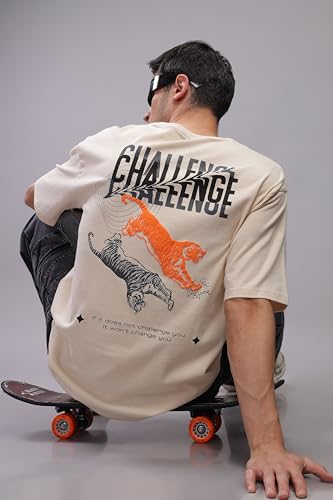 ADRO Mens Abstact Design Back Printed Oversized T-Shirt_OVR24-CHL-BEG