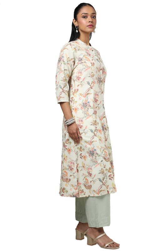 Soch Womens Cream Linen Floral Print Kurta