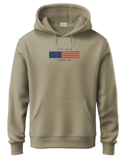 ADRO Mens Cotton Blend Neck Hooded Sweatshirt (H24-FLAG-BE-2XL_Beige)