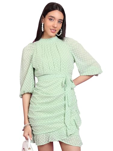Ketch WomenS Polyester Wrap Mini Dress (Khj6000644_Green