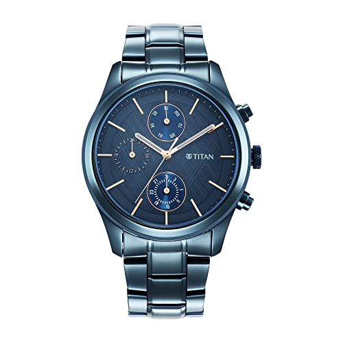 Titan Blue Dial And Band Analog Stainless Steel Watch For Men -1805Qm01, Blue, Analog Watch, Blue, Analog Watch