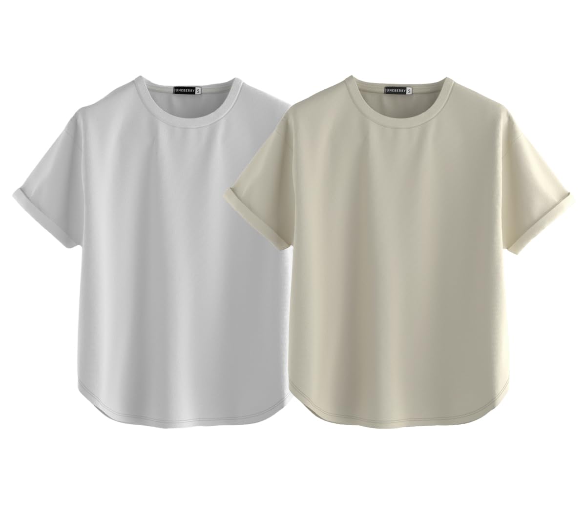 Juneberry Pure 100% Cotton Oversized Loose Baggy Fit Round Neck With Drop Shoulder White & Swanwhite Half Sleeves Boyfriend T-Sh