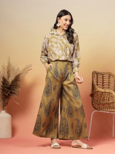 Stylum Womens Green Paisley Print Rayon Kurti Palazzo Set