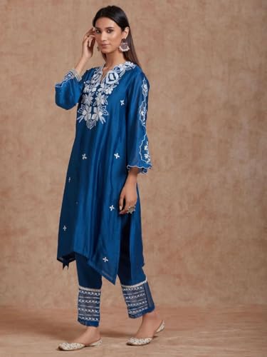 LookMark Women's Solid Regular Silk Blend Kurta Pant with Organza Dupatta and Embroidery Work Suitable for Every Indian Occasion