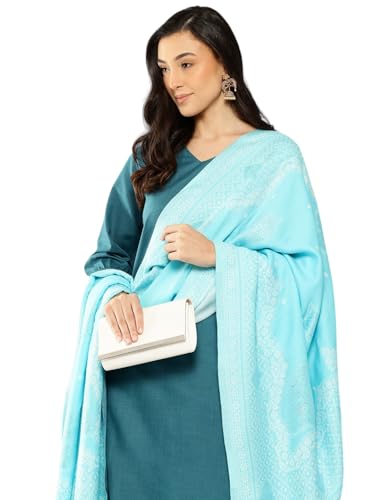 Aarika Womens Winter Wear Firozi Colour Floral Woolen Shawl-(Free-Size)-(Swl-W-As-103-Firozi-Free-Size)