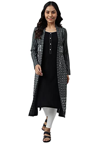 Aurelia Women Dark Grey Acrylic Geometric Printed Straight Kurta_22Noa13726-505829_M
