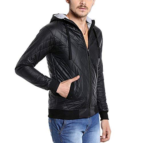Campus Sutra Mens Solid Black Quilted Regular Fit Jacket for Casual Wear. Hooded Collar Jacket Crafted with Regular Full Sleeve