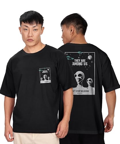 KYDA Mens Oversized 100% Cotton Round Neck Front and Back Printed Tshirt (Pack of 1)