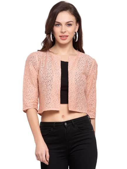 Style Quotient Women Nude Self Design Floral lace Regular Open Front Shrug