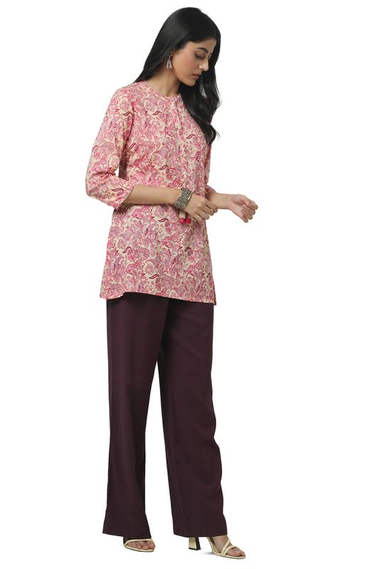 Soch Womens Cream Rayon Ethnic Motifs Tunic with Faux Mirror
