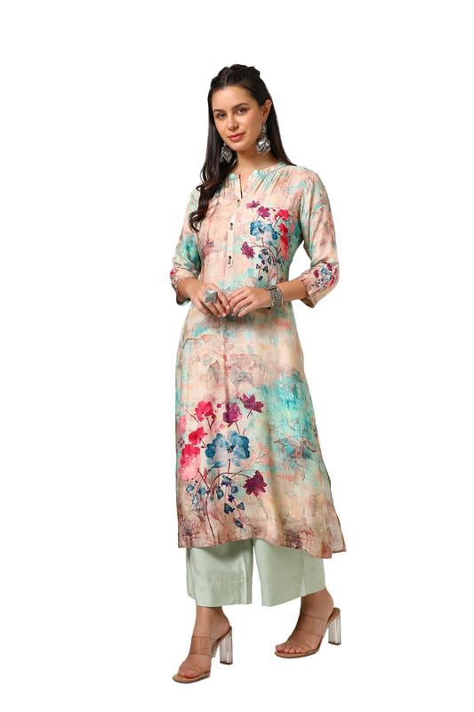 Soch Womens Multicolour Viscose Muslin Floral Print Kurta with Beads