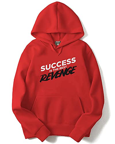 ADRO Mens Cotton Neck Hooded Sweatshirt (H21-M-REV-RD_Red_XL)