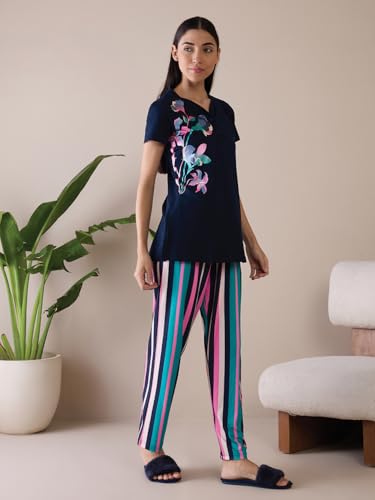 Sweet Dreams Women Printed Pyjama Set Navy