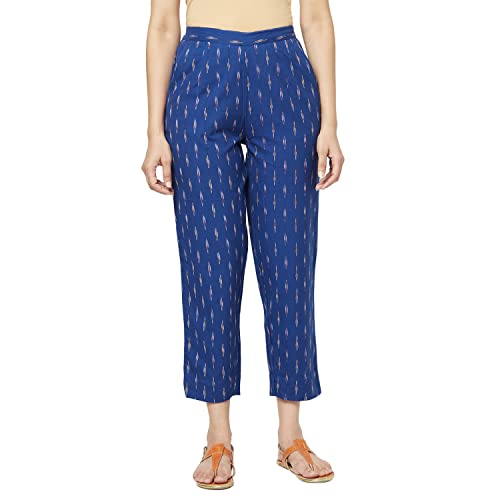 Fabindia Women Ikat Tapered Casual Pant Cotton_L Blue