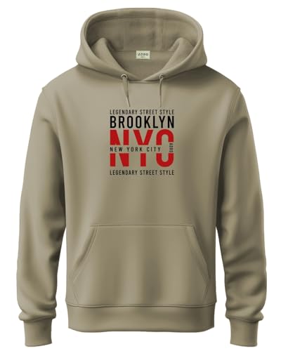 ADRO Mens Cotton Blend Neck Hooded Sweatshirt (H24-NYC-BE_Beige