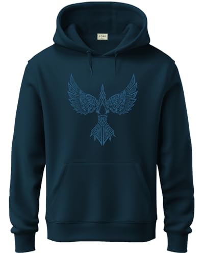 ADRO Mens Cotton Neck Hooded Sweatshirt (H24-BIRD-SB_Teal