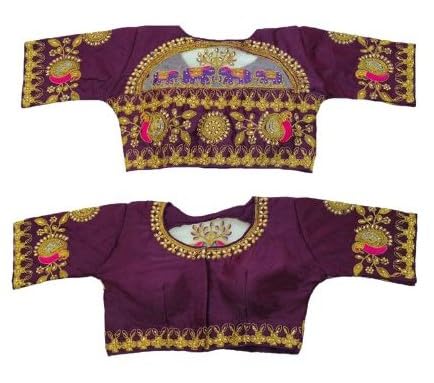 Pujia Mills WomenS Embroidery Handwork Design Bridal Blouse (Wine)