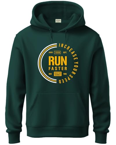 ADRO Mens Cotton Neck Hooded Sweatshirt (H24-FAST-GRN-XL_Green)