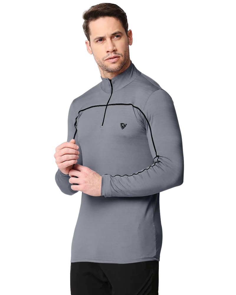 Eyebogler Men High Neck Solid Full Sleeve Regular Fit T-Shirt