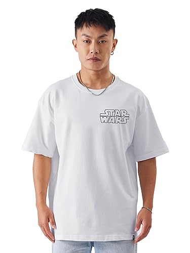 The Souled Store Official Star Wars: Rule The Galaxy Mens And Boys Graphic Printed Cotton Oversized T-Shirts White Oversized T-S