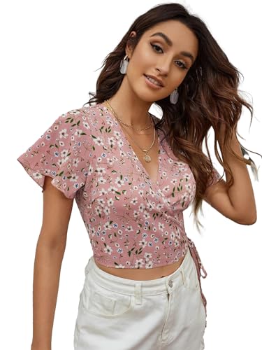 Kotty WomenS Casual Regular Sleeves Printed Pink Top