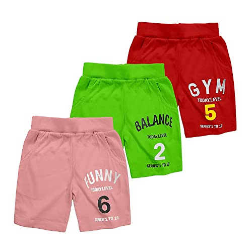 KYDA KIDS Bio Washed 100% Cotton Summer Children Unisex Shorts with Pockets (Pack of 3) 12-13 Years