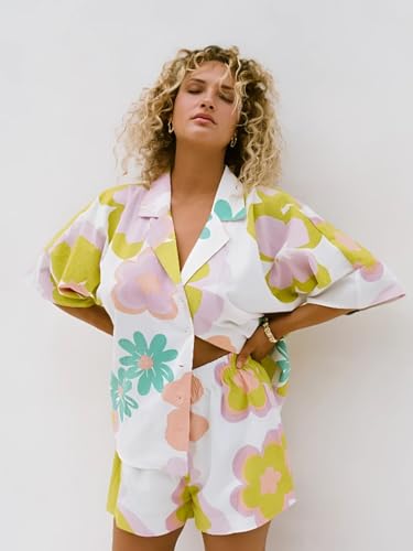Greciilooks Beach Outfits For Women | Co Ord Set For Women Stylish | Pajama Set For Women | Shorts Co Ord Set For Women (Yellow,