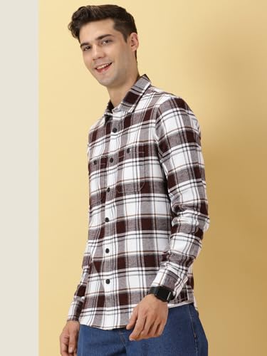 Thomas Scott Mens Slim Fit Full Sleeves Tartan Checked Casual Shirt (Maroon)